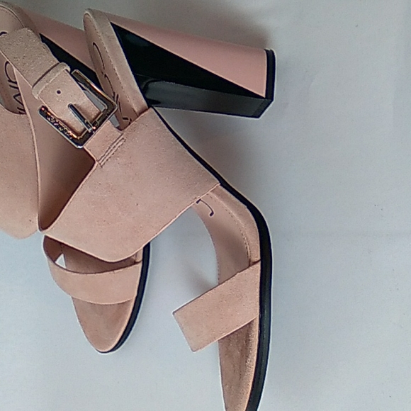 Calvin Klein Women's Carina Kid Nude Suede Block Heel Sandals- Size 9M - Picture 4 of 10